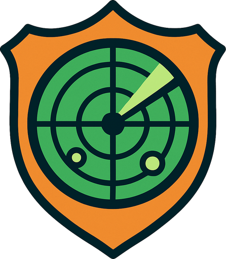 A shield with radar.
In-Game asset.  2d.  High contrast.  No shadows