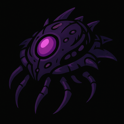 A dark purple alien ship.
In-Game asset.  2d.  High contrast.  No shadows
