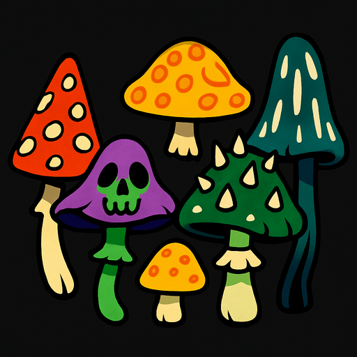 poisonous plants that look like Vinera muscaria.
In-Game asset.  2d.  High contrast.  No shadows