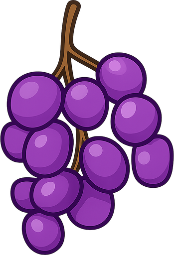 Grape. No background. Transparent background. Blank background. No shadows. 2d. In-Game asset. flat