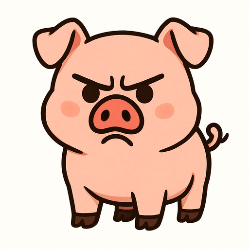 un puerco de cuerpo completo sin fondo y que se vea tierno pero con expersion de la cara enojado
In-Game asset.  2d.  High contrast.  No shadows