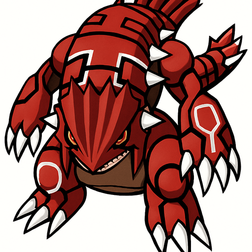 Groudon, visto desde arriba, detalles altos.
In-Game asset.  2d.  High contrast.  No shadows