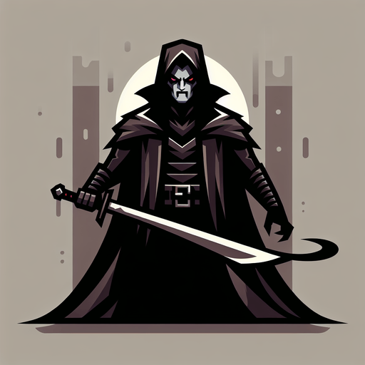 A drakula kept an sword.
Single Game Texture. In-Game asset. 2d. Blank background. High contrast. No shadows.