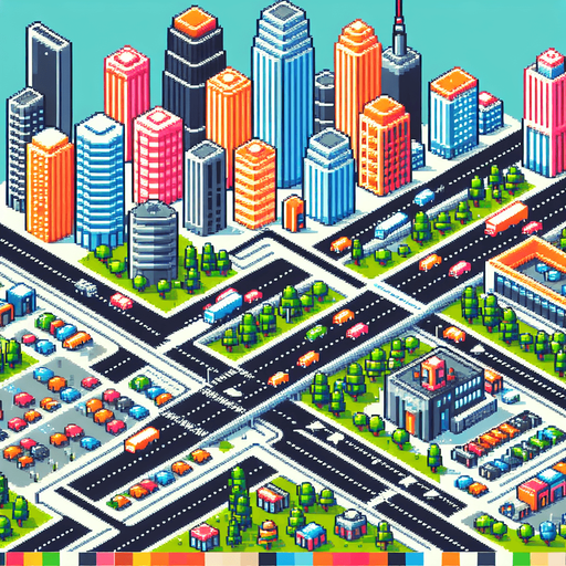 City.
Single Game Texture.  In-Game asset.  2d.  Blank background.  High contrast.  No shadows. Pixel