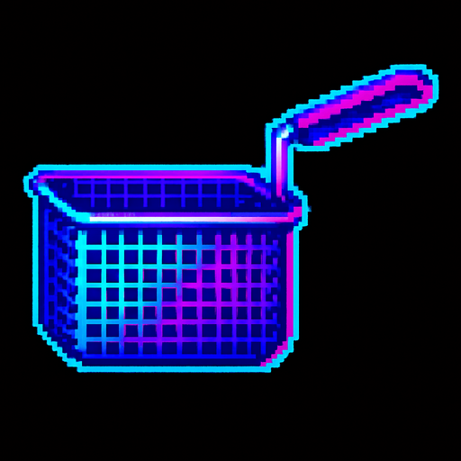 A fryer basket from a deep fryer. Side view.