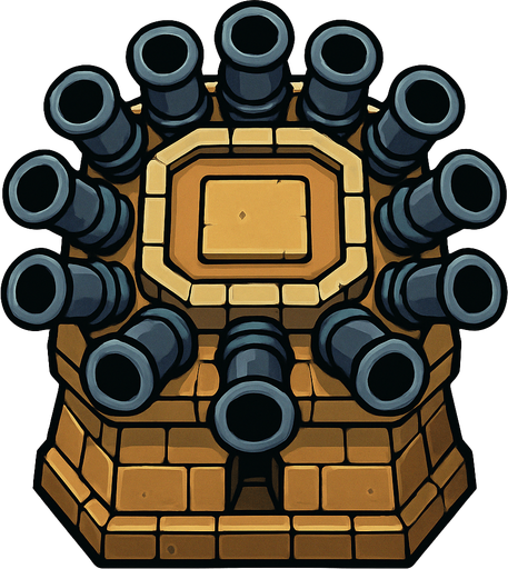 torre con 10 cañones desde arriba.
In-Game asset.  2d.  High contrast.  No shadows