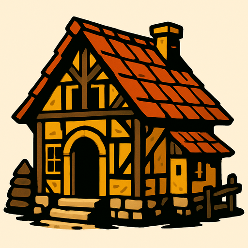 village house.
In-Game asset.  2d.  High contrast.  No shadows