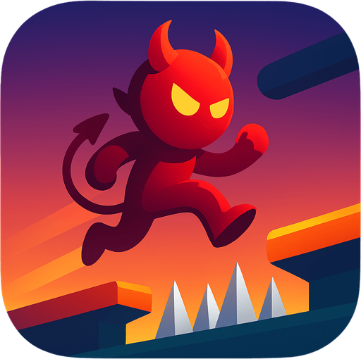 Modern App Store icon, high definition, square with rounded corners, for a game titled "Devil's Parkour Challenge" and with the description "Navigate treacherous obstacle courses filled with spikes and moving platforms in this challenging parkour platformer that tests your timing and precision.". No text on icon!