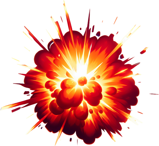a small explosion.
Single Game Texture.  In-Game asset.  2d.  Blank background.  High contrast.  No shadows