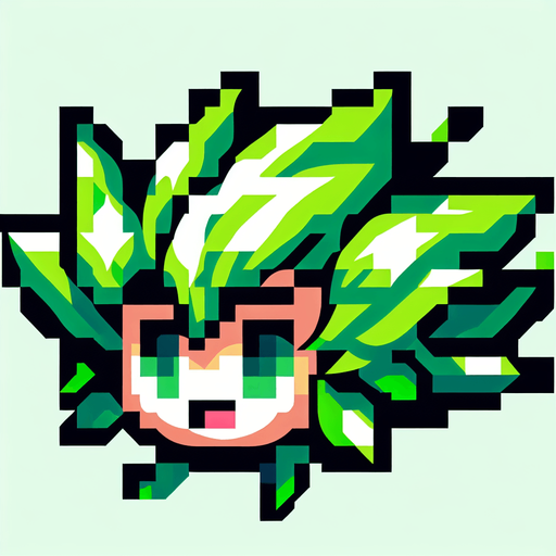 8 bit image anime green leaf.
Single Game Texture.  In-Game asset.  2d.  Blank background.  High contrast.  No shadows
