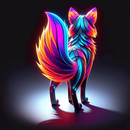 🦊 Animal-based	" a back side view of neon cyber fox, glowing fur, sleek design".
Single Game Texture.  In-Game asset.  2d.  Blank background.  High contrast.  No shadows