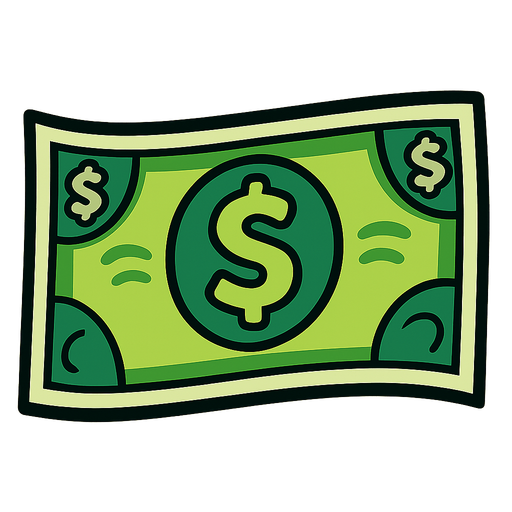 cartoonish dollar bill.
In-Game asset.  2d.  High contrast.  No shadows