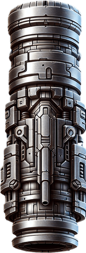 vertical scifi metal canon tube.
Single Game Texture.  In-Game asset.  2d.  Blank background.  High contrast.  No shadows