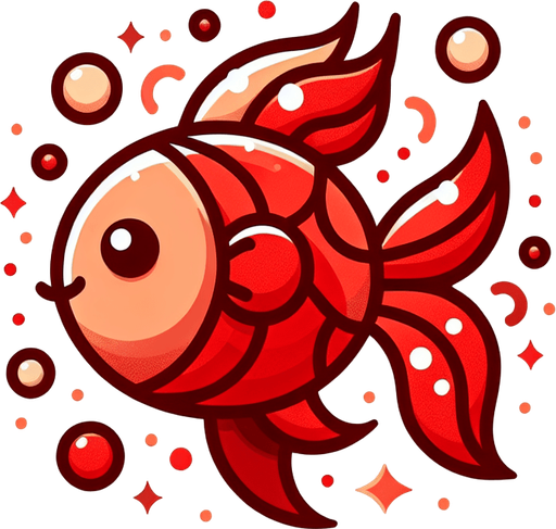 güzel ve sevimli bir kırmızı balık.
Single Game Texture.  In-Game asset.  2d.  Blank background.  High contrast.  No shadows