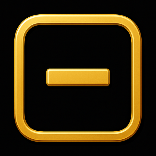 Boton de signo de menos elegante de color dorado con fondo negro.
In-Game asset.  2d.  High contrast.  No shadows