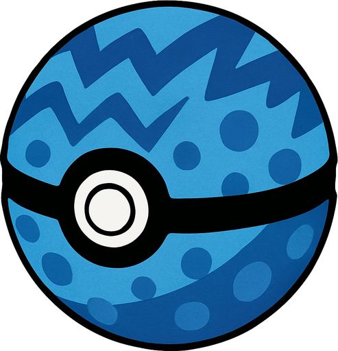 PATTERNED BLUE
POKEMON WITH BLACK COVER AROUND THE BALL.
In-Game asset.  2d.  High contrast.  No shadows