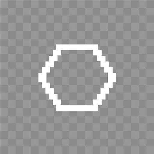 simple hexagon outline, empty center, solid white border, no glow, no fill, minimal style, flat design, 10x10 pixel, icon design, on transparent background, topdown view.
In-Game asset.  2d.  High contrast.  No shadows