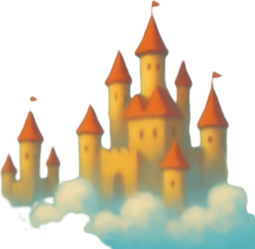 cielo con castillos y nubes de fondo, que se vea borroso.
In-Game asset.  2d.  High contrast.  No shadows