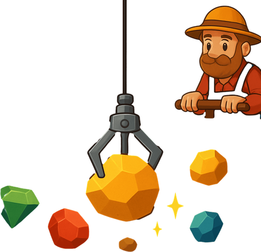Fullscreen modern App Store landscape banner, 16:9, high definition, for a game titled "Gold Miner Classic" and with the description "Control a swinging claw to grab gold and gems from underground. Collect enough gold before time runs out to win each level.". No text on banner!