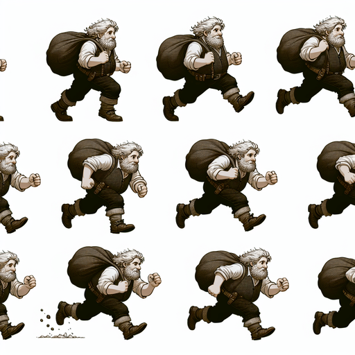 Sprite sheet d'un nain qui court avec un grand sac pour attraper quelque chose