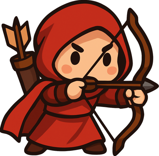 Make turn the other way around, have a chibi face with human skin color and a red clothes instead of blue and aiming the bow at the direction of the camera