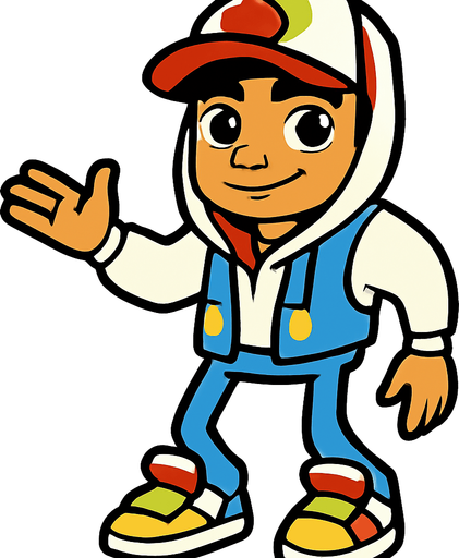 Jake from Subway surfers player.
In-Game asset.  2d.  High contrast.  No shadows
