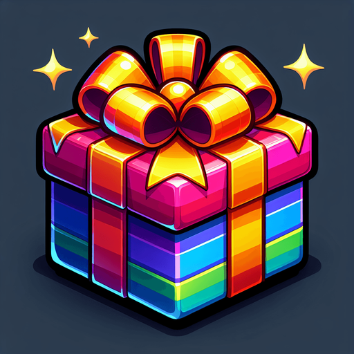 gift wrapped box, vivid colours. with bow on top Single Game Texture. In-Game asset. 2d. Blank background. High contrast. No shadows. Single Game Texture. In-Game asset. 2d. Blank background. High contrast. No shadows.