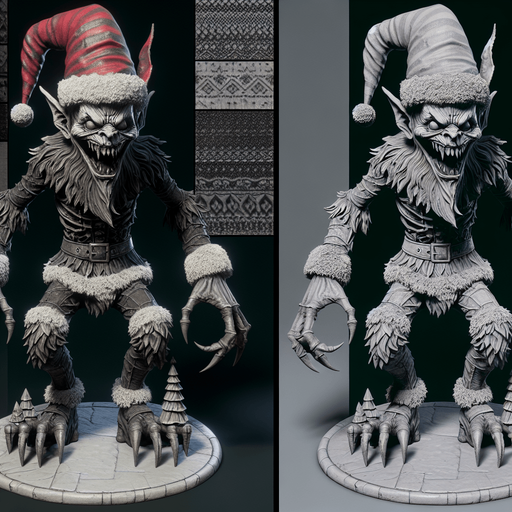 Eerie Christmas-inspired krampus statuette similar to a resident evil asset
Single Game Texture. In-Game asset. 2d. Blank background. High contrast. No shadows.