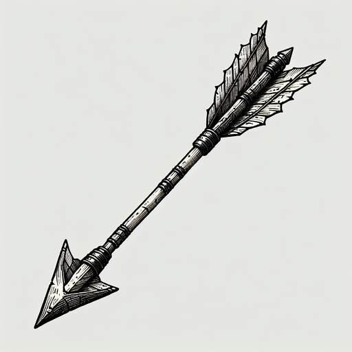 Warcraft 3 image of a medieval arrow..
Single Game Texture. In-Game asset. 2d. Blank background. High contrast. No shadows.