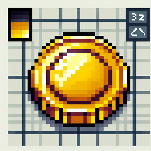Pixel art style gold coin with shine, top-down view, 32x32, designed for arcade coin collection in a racing game".
Single Game Texture.  In-Game asset.  2d.  Blank background.  High contrast.  No shadows
