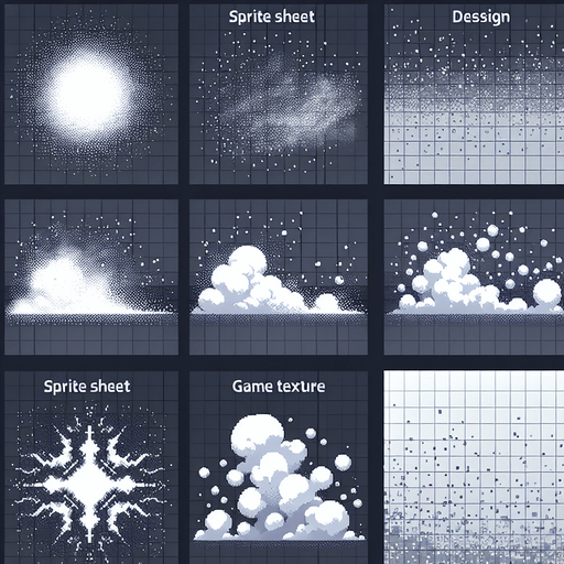 A sprite sheet of dust particles. like from someone walking
Single Game Texture. In-Game asset. 2d. Blank background. High contrast. No shadows.