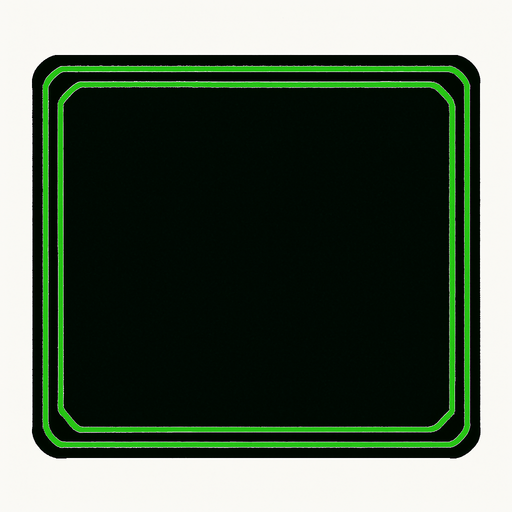 Recuadro de color negro con borde verde claro, que sea semi transparente en un 70% y que sea algo retro, apra menu de videojuego.
In-Game asset.  2d.  High contrast.  No shadows