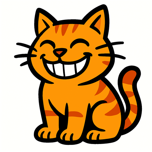 Gulen bir kedi.
In-Game asset.  2d.  High contrast.  No shadows