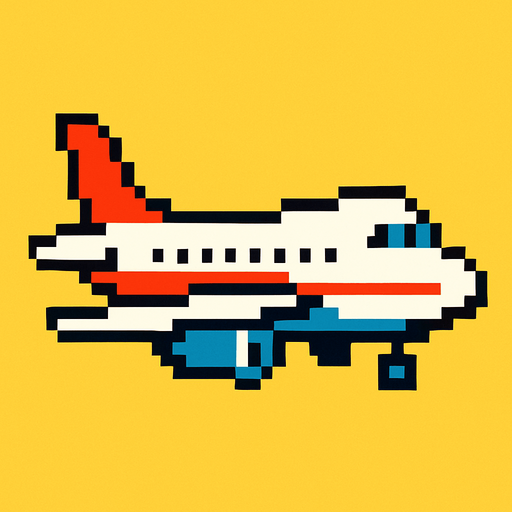 Airplane 2d style pixel 1980.
2d.  High contrast.  No shadows