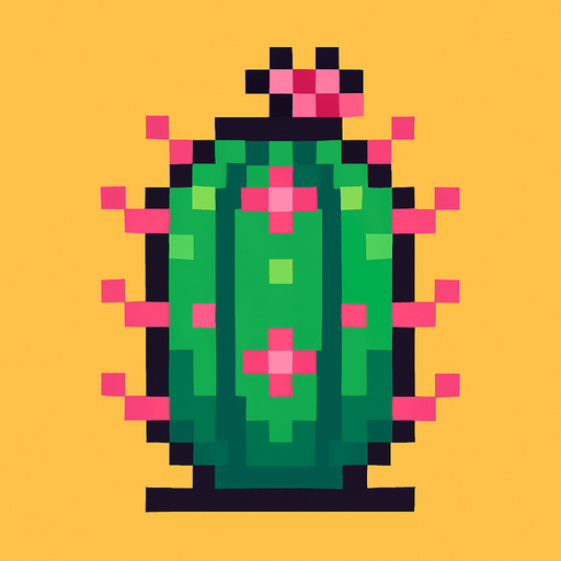 cactus with pink spines and a small pink flower on top 
8bit.
In-Game asset.  2d.  High contrast.  No shadows