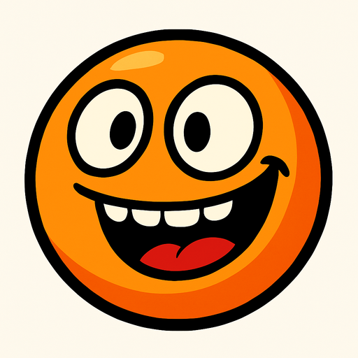 An orange round ball with a silly smile.
In-Game asset.  High contrast.  No shadows