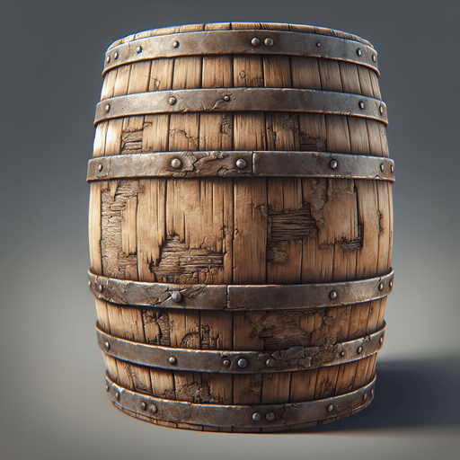western destroyed barrel.
Single Game Texture. In-Game asset. 2d. Blank background. High contrast. No shadows.