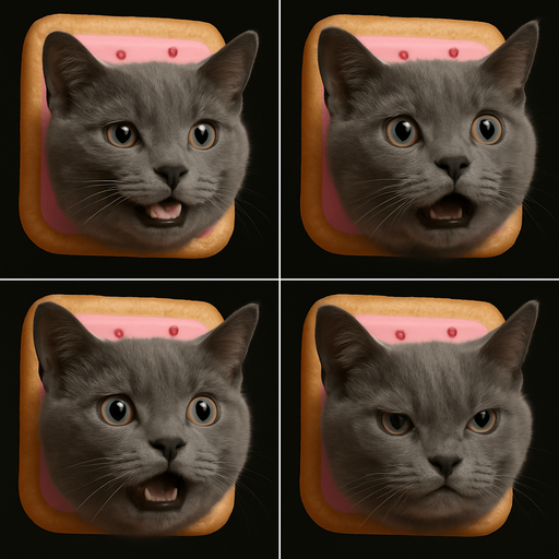 Sprite sheet of head only with different face expressions : smile, surprise, fear, laught, angry...