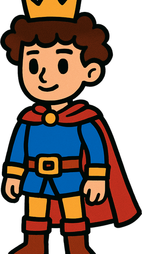 prens kıvırcık saçlı ayakta sakalsız.
In-Game asset.  2d.  High contrast.  No shadows