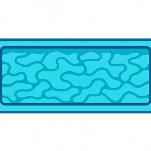 Piscina vista desde arriba con lineas suaves. un borde celeste igual al agua de proporciones 4:16.
In-Game asset.  2d.  High contrast.  No shadows