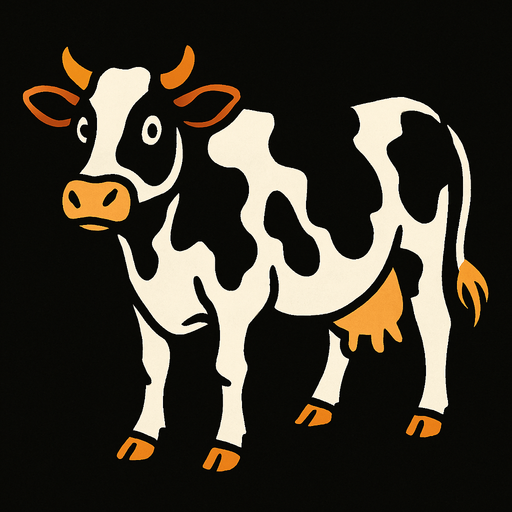 cow with black background.
In-Game asset.  2d.  High contrast.  No shadows