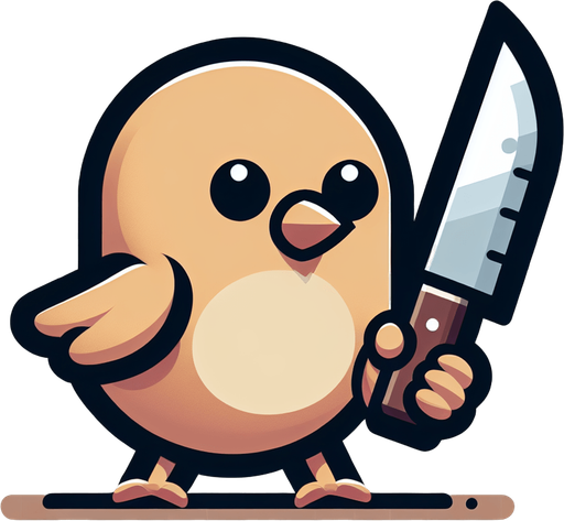 chick. knife. chick hold knife hand. 2D Single Monster. In-Game asset. 2d. Blank background. High contrast. No shadows..