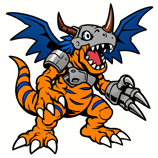 Metalgreymon.
In-Game asset.  2d.  High contrast.  No shadows