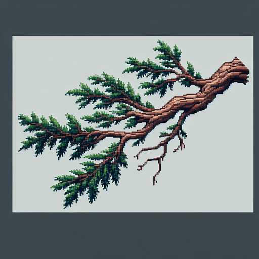 pixelart. A redwood tree branch ..
Single Game Texture. In-Game asset. 2d. Blank background. High contrast. No shadows.