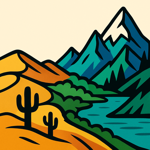 from desert to mountain.
In-Game asset.  2d.  High contrast.  No shadows