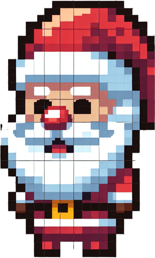 Pixel art of a Santa. Single Game Texture. In-Game asset. 2d. Blank background. High contrast. No shadows.