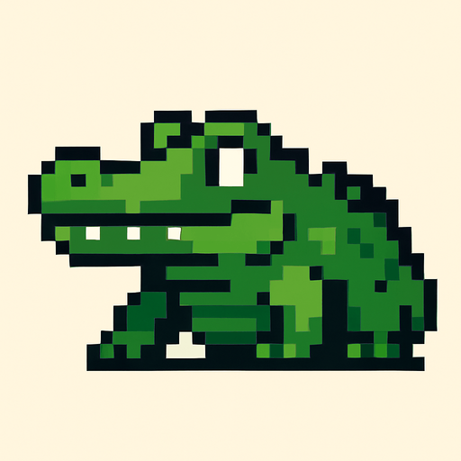 green crocodile. looking left. pixel art..
In-Game asset.  2d.  High contrast.  No shadows