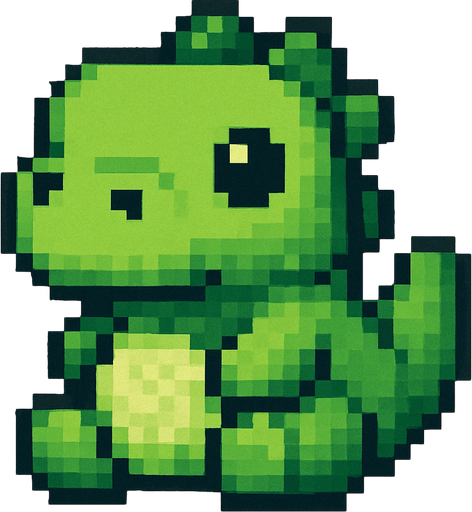 Make a plushy 8bit dino.
In-Game asset.  2d.  High contrast.  No shadows