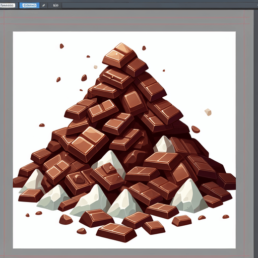 A pile of pieces of milk chocolate.
Single Game Texture. In-Game asset. 2d. Blank background. High contrast. No shadows.
