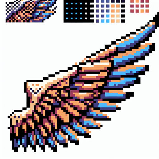 8-bit. cartoon. pigeon wing. seen from the side. in game assset. Single Game Texture. In-Game asset. 2d. Blank background. High contrast. No shadows.